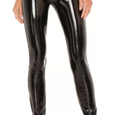 SPANX FAUX PATENT LEATHER LEGGINGS SIZE LARGE BLACK HIGH RISE WAIST